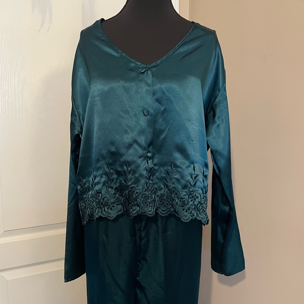Victoria’s Secret VTG 90s Gold Label 2 Pc Green Satin Pajama Set Womens S - Picture 2 of 12